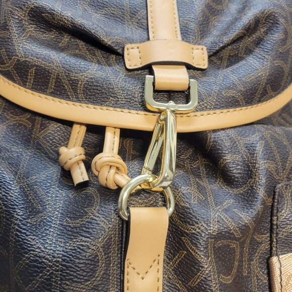 Calvin Klein Backpack Monogram Logo CK Print Drawstring Flap Bag - Picture 2 of 11